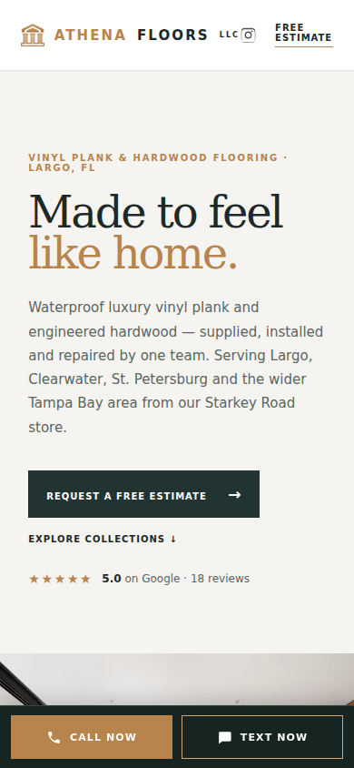 Mobile ιστοσελίδα Athena Floors LLC